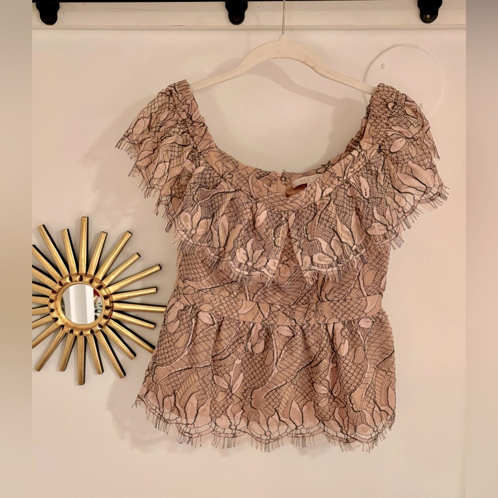 WAYF lace off the shoulder top with peplum in Size Small